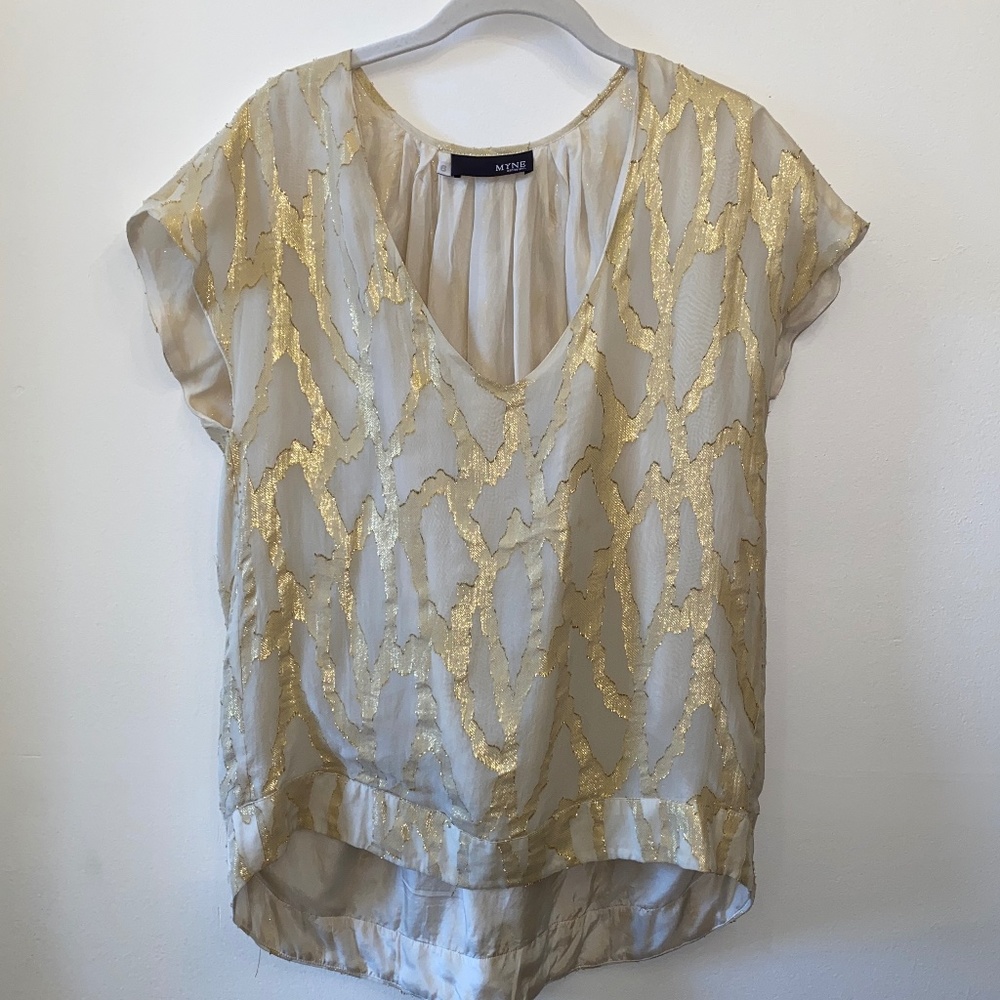 Myne High Low gold metallic high low blouse